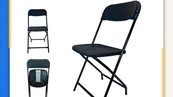 Silla plegable reforzada con asiento y respaldo en plastico negro HR