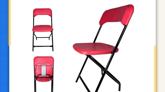 Silla plegable reforzada con asiento y respaldo en plástico rojo