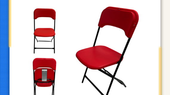 Silla plegable reforzada con asiento y respaldo en plástico rojo PRO