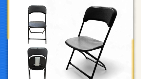 Silla plegable reforzada con asiento y respaldo en plástico negro PRO